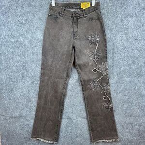 Vintage Anev Jeans Womens 2 Brown Y2K Embellished Embroidered Rhinestone Studded